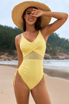 Drawstring Ruched V-Neck One-Piece Swimwear Light Yellow