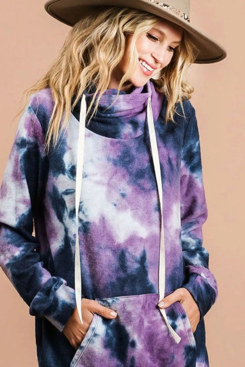 BiBi Brushed Tie Dye Overlapped Turtle Neck Sweatshirt