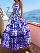 Full Size Printed Sweetheart Neck Maxi Cami Dress Plus Size - Store 42