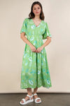 VERY J Printed V-Neck Resort Midi Dress Sage