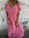 Full Size V-Neck Short Sleeve Midi Dress Plus Size Fuchsia Pink