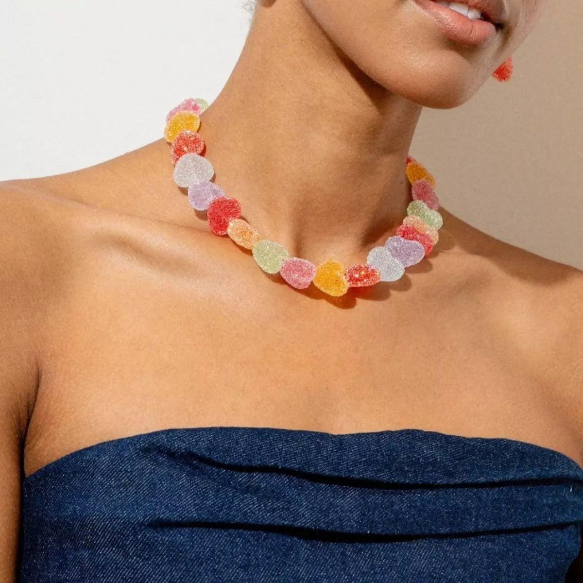 Colorful Resin Heart Necklace with Copper and Zircon Accents - 15.7 Inch Chain Length