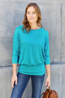 Basic Bae Full Size Round Neck Batwing Sleeve Top - Soft Stretch Rayon Blend, Opaque Design - Store 42
