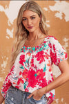Stylish Floral Tie Back Square Neck Blouse for Women, Short Sleeve, Casual Chic - Store 42