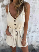 Full Size Button-Front Belted Cami Romper Plus Size - Store 42