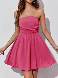 Ruched Tube Mini Dress Hot Pink
