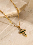 18K Gold-Plated Stainless Steel Zircon Cross Pendant Necklace - Elegant Christian Jewelry - Store 42
