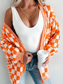 Checkered Pattern Open Front Cardigan