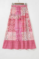 Printed Tassel Drawstring High Waist Maxi Skirt