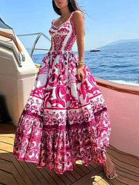 Full Size Printed Sweetheart Neck Maxi Cami Dress Plus Size - Store 42