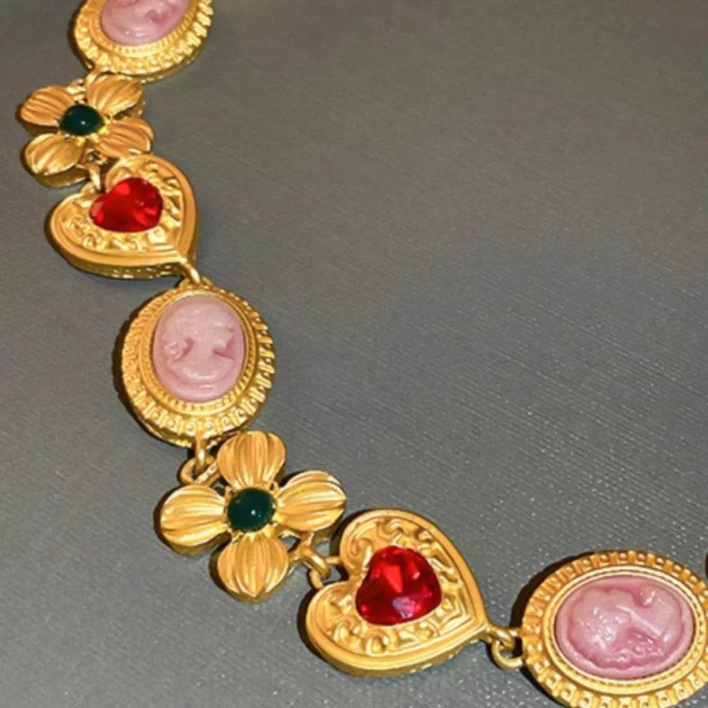 Elegant Copper Inlaid Rhinestone Necklace with 15.3" Chain - Unique Acrylic & Rhinestone Design