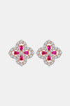 925 Sterling Silver Lab-Grown Ruby Flower Shape Stud Earrings Silver One Size