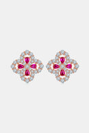 925 Sterling Silver Lab-Grown Ruby Flower Shape Stud Earrings Silver One Size
