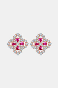 925 Sterling Silver Lab-Grown Ruby Flower Shape Stud Earrings Silver One Size