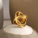 18K Gold-Plated Crisscross Ring | Elegant Stainless Steel Design | Size 7 - Store 42