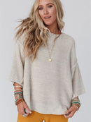 Round Neck Oversized Knit Top with Relaxed Fit Apricot
