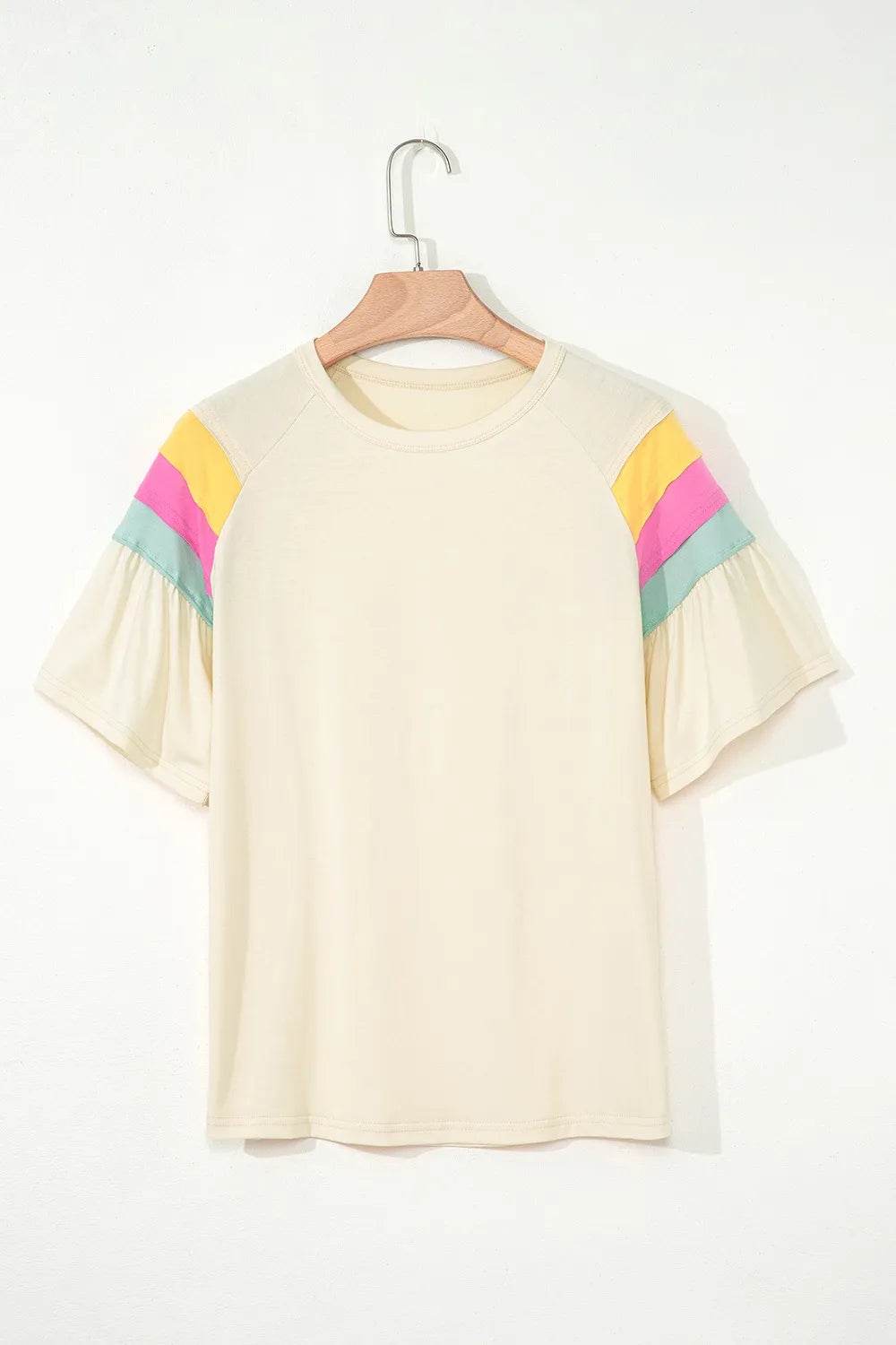 Slightly Stretchy Color Block T-Shirt with Stitched Sleeves for Effortless Style - Store 42