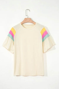 Slightly Stretchy Color Block T-Shirt with Stitched Sleeves for Effortless Style - Store 42