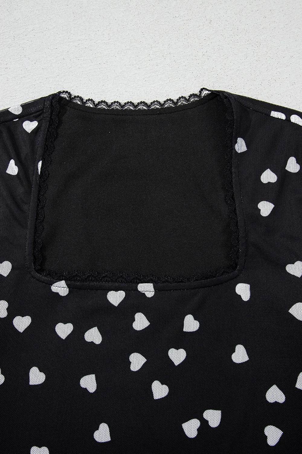 Heart Square Neck Long Sleeve Bodysuit - Store 42