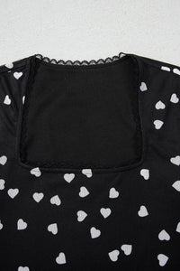 Heart Square Neck Long Sleeve Bodysuit - Store 42