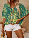 Printed V-Neck Half Sleeve Top Green