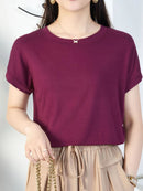 Round Neck Short Sleeve T-Shirt Brown