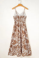 Floral Shirred High Waist Spaghetti Straps Dress