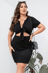 Trendy Plus Size Mini Dress with Cutout Design, Tie Front, and Short Sleeves - Classy & Chic - Store 42