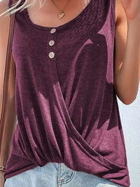 Full Size Decorative Button Round Neck Tank Plus Size - Store 42