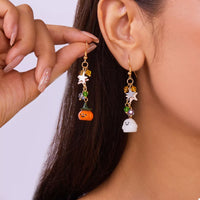 Halloween Asymmetrical Pumpkin Ghost Earrings Style A onesize