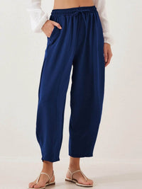 Full Size Drawstring Wide Leg Cropped Pants Plus Size - Store 42