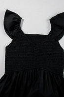 V Neck Ruffled Cap Sleeve Smocked Maxi Dress