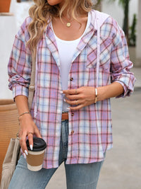 Plaid Button-Up Hooded Shirt