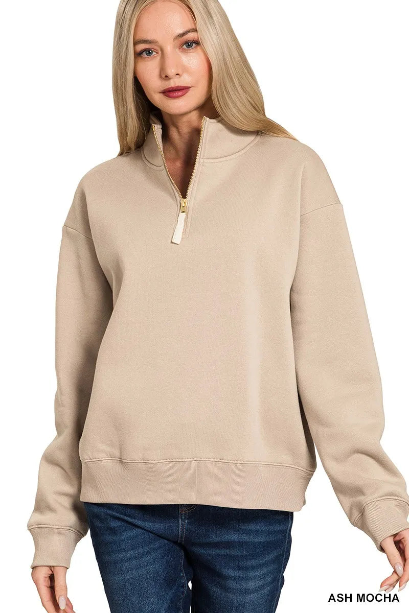 Zenana Cozy Fleece Half Zip Sweatshirt for Women - Soft, Stylish, Versatile Layering Top