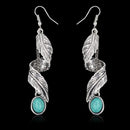 Alloy Leaf Artificial Turquoise Earrings Silver One Size