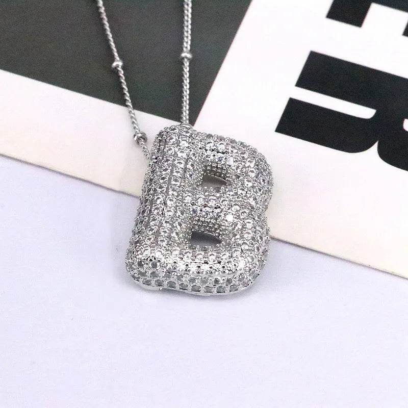 Elegant Copper Inlaid Zircon Letter Pendant Necklace - Platinum-Plated with 16.9 In Chain