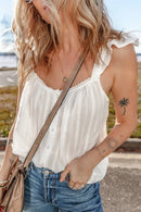 Lace Detail Ruffled Buttoned Loose Fit Tank Top