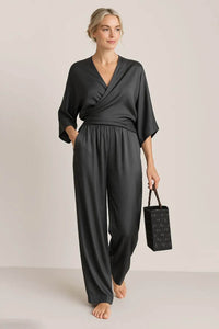 Full Size Wrap Surplice Top and Pants Set Plus Size - Store 42