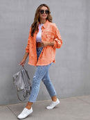 Distressed Drop Shoulder Denim Jacket Tangerine