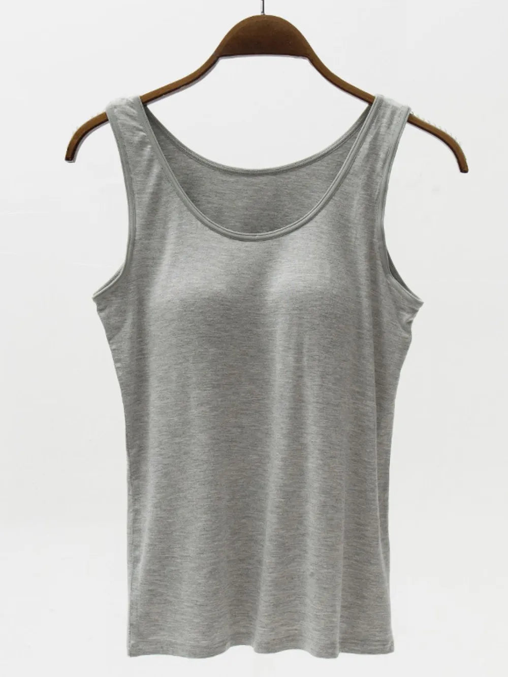 Full Size Wide Strap Modal Tank with Bra Gray