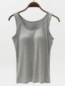 Full Size Wide Strap Modal Tank with Bra Gray