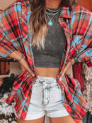 Plaid Collared Neck Long Sleeve Shirt Red