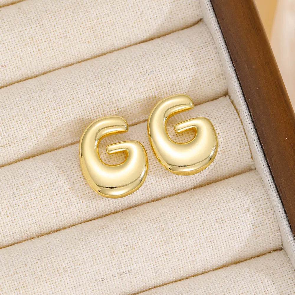 18K Gold-Plated Bubble Letter Stud Earrings - Unique Personalization, Lightweight Design - Store 42