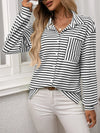 Striped Button Up Long Sleeve Shirt White