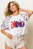 BiBi Metallic Letter Spangle Raglan Puff Sleeve Top - Store 42