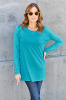 Basic Bae Women's Full Size Round Neck Long Sleeve Top with Pockets and Moderate Stretch - Store 42