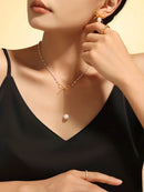 Elegant Stainless Steel Bow Pendant Necklace with Synthetic Pearls & 18K Gold-Plating - Store 42