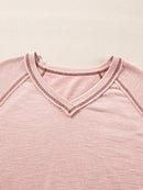 Exposed Seam Ribbed Knit V Neck Top