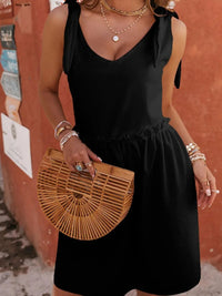 V-Neck Tie Shoulder Mini Dress