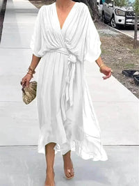 Full Size Flowy Tie Front Midi Dress with Flutter Sleeves Plus Size - Store 42